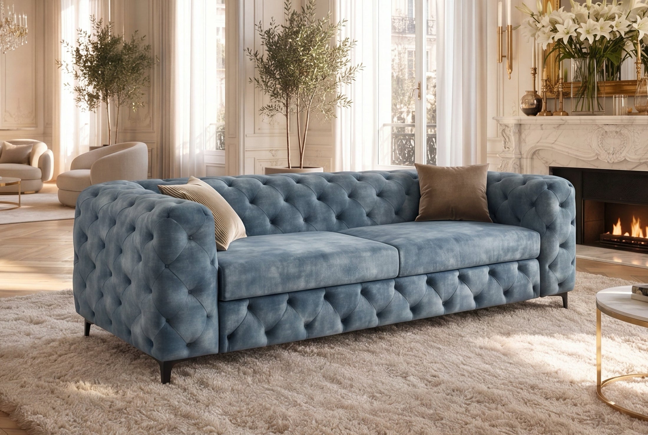 Calista – Bleu pétrole velours – vue 3