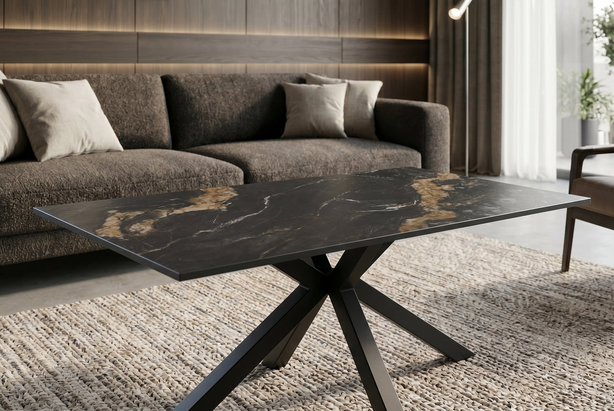 Table basse Astra – Noir, or & sable