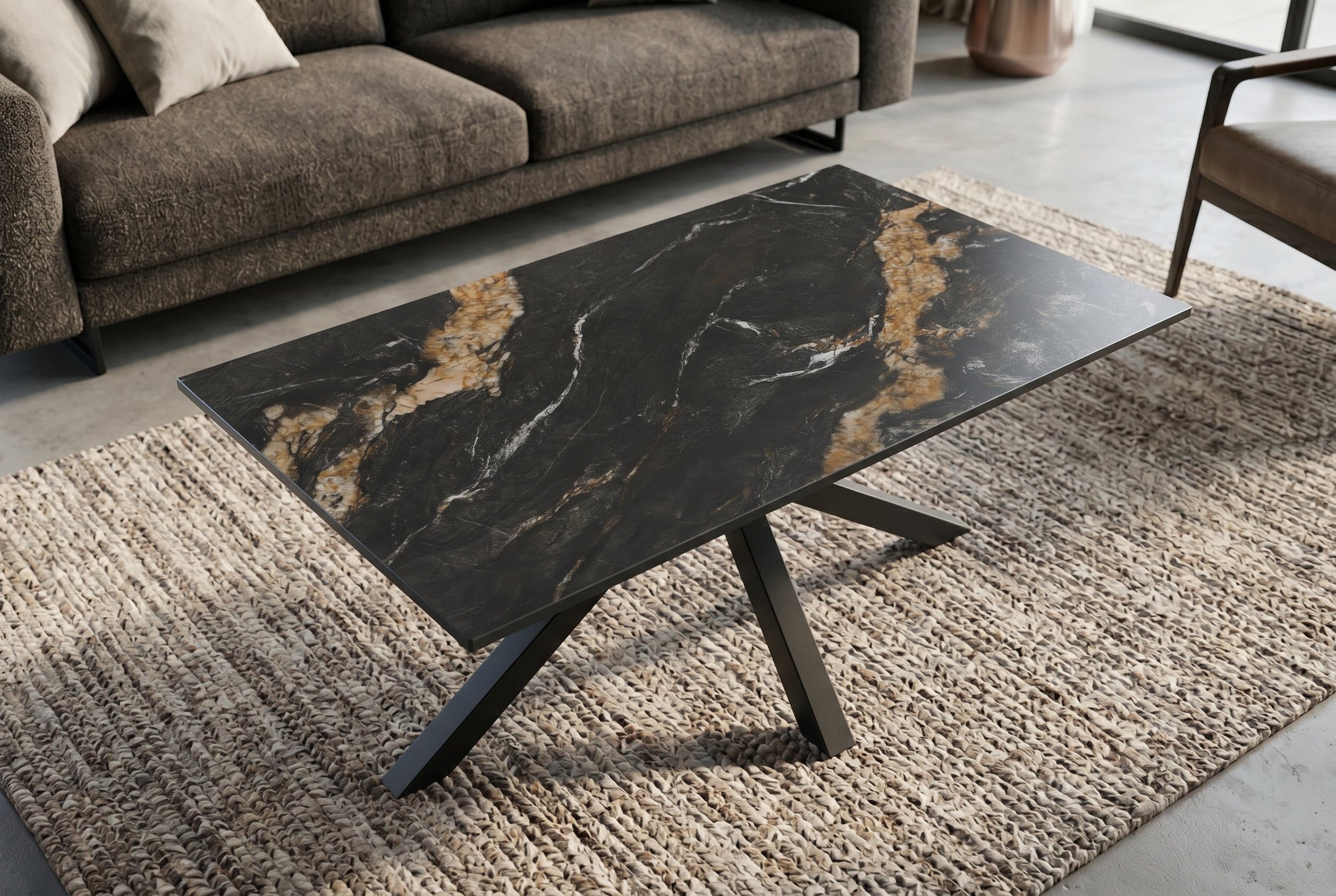 Table basse Astra – Noir, or & sable