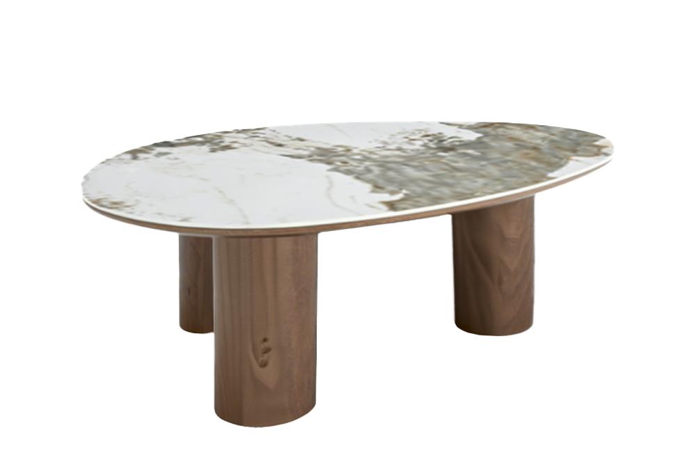 Table basse Onda – Blanc & noyer – 110 × 80 × 35 cm