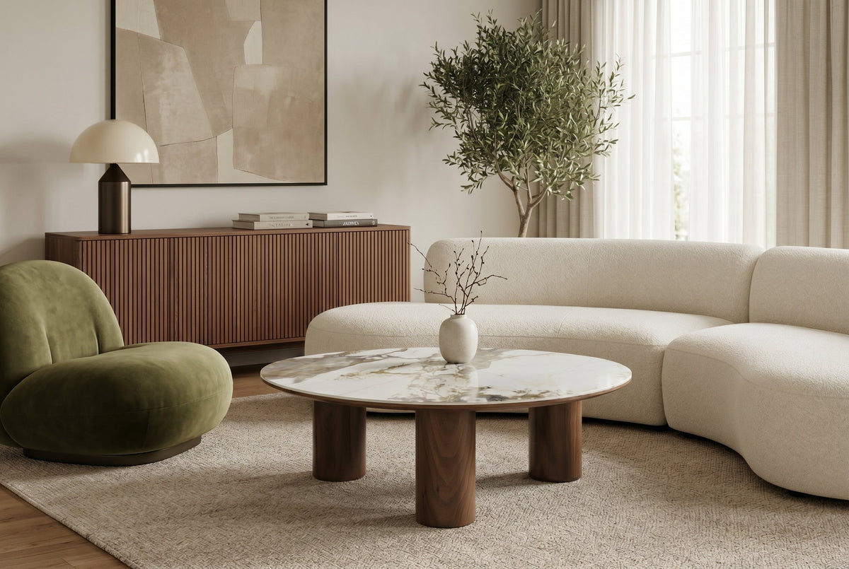 Table basse Onda – Blanc & noyer