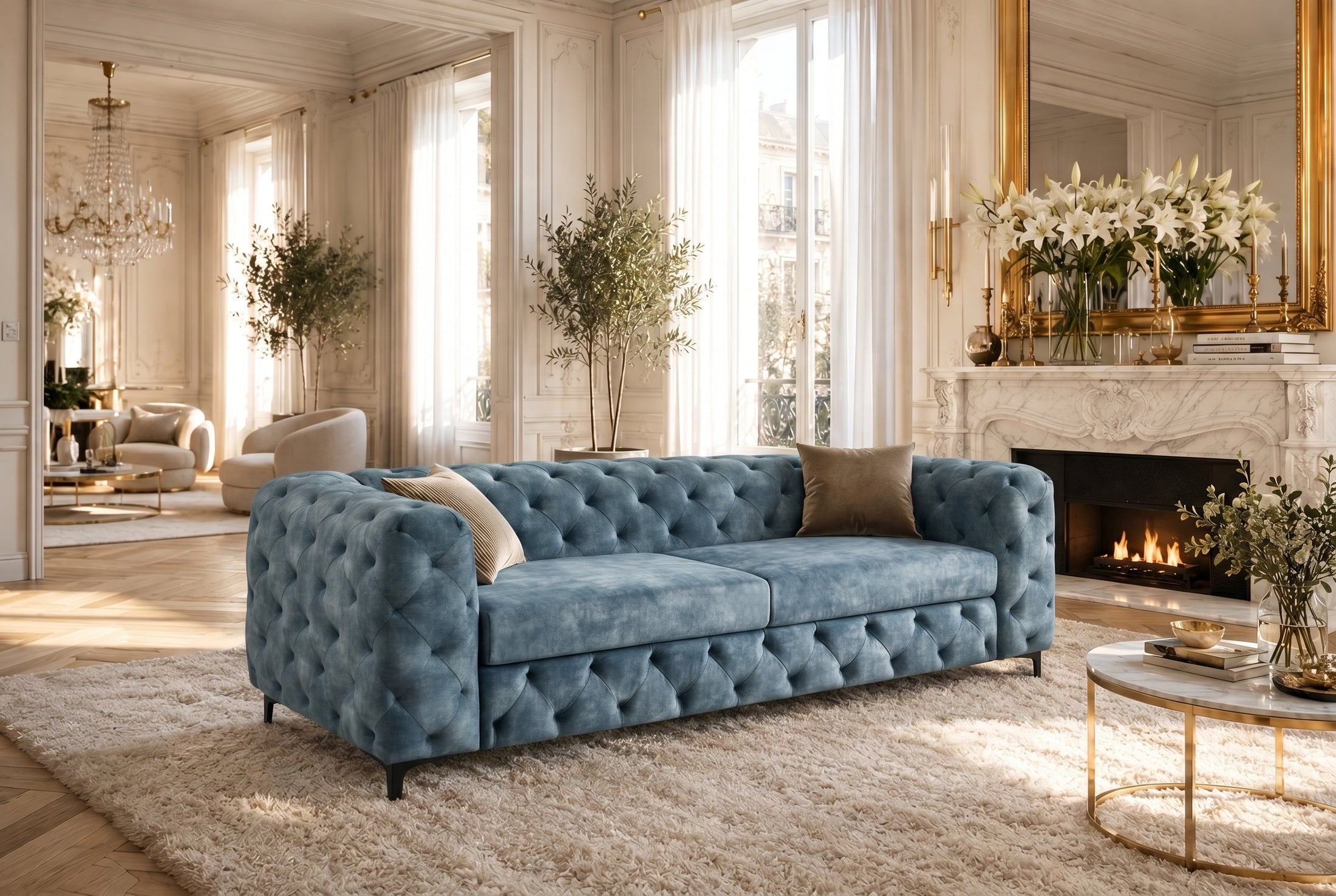 Calista – Bleu pétrole velours – vue 2