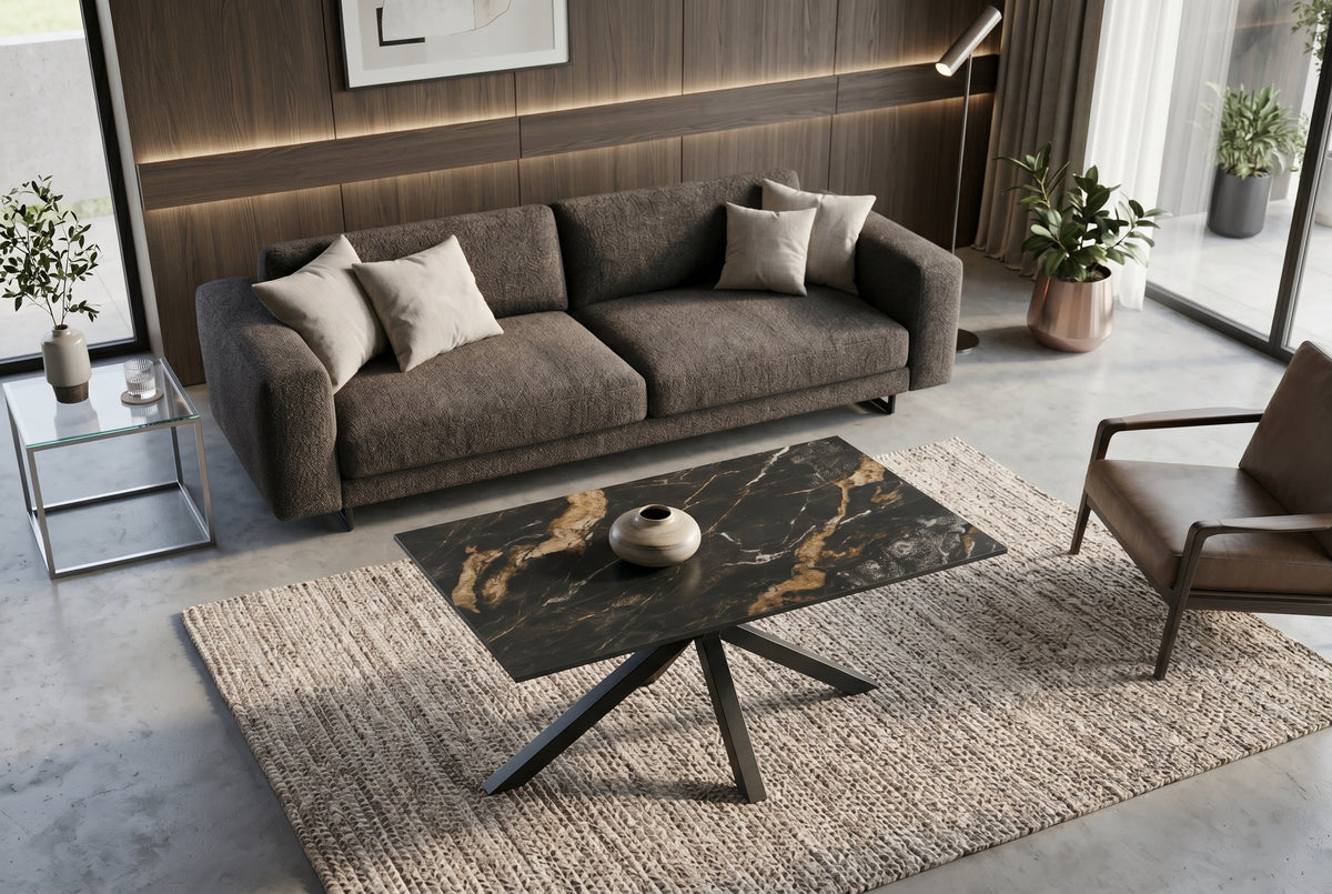 Table basse Astra – Noir, or & sable