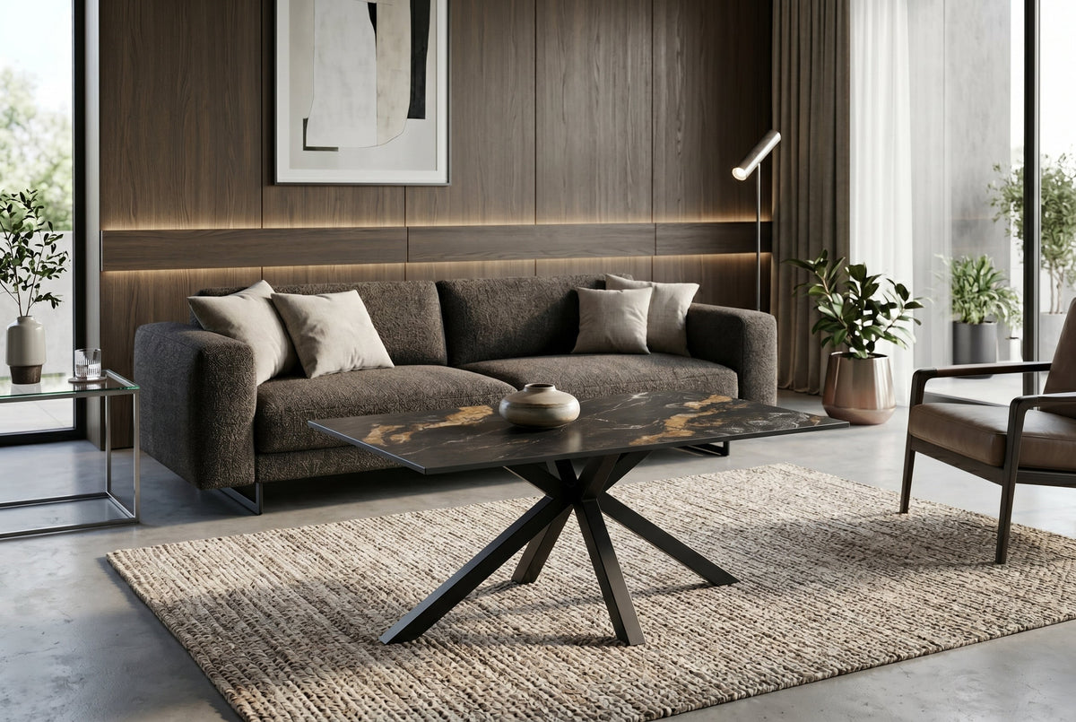 Table basse Astra – Noir, or & sable