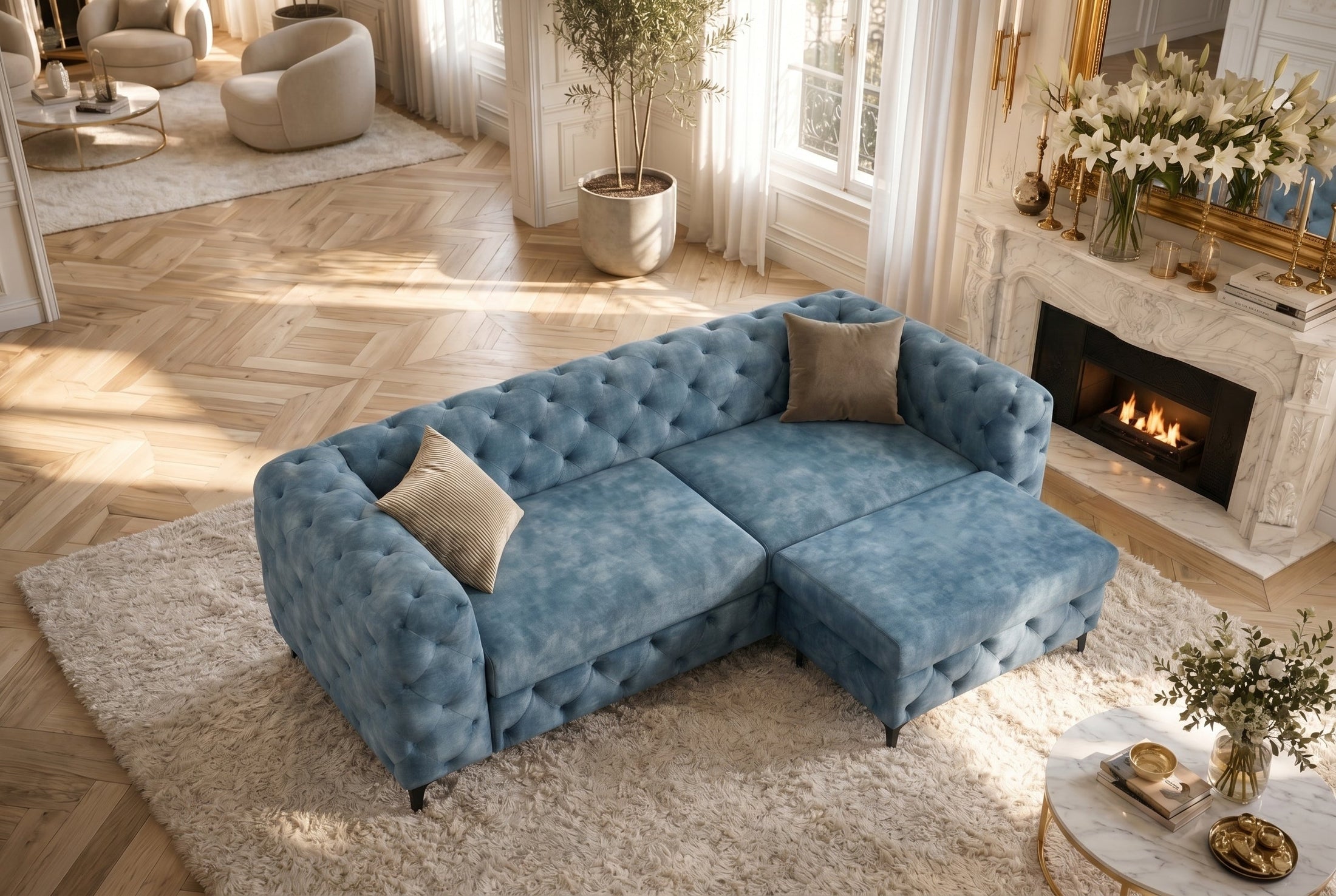 Calista – Bleu pétrole velours – vue 7