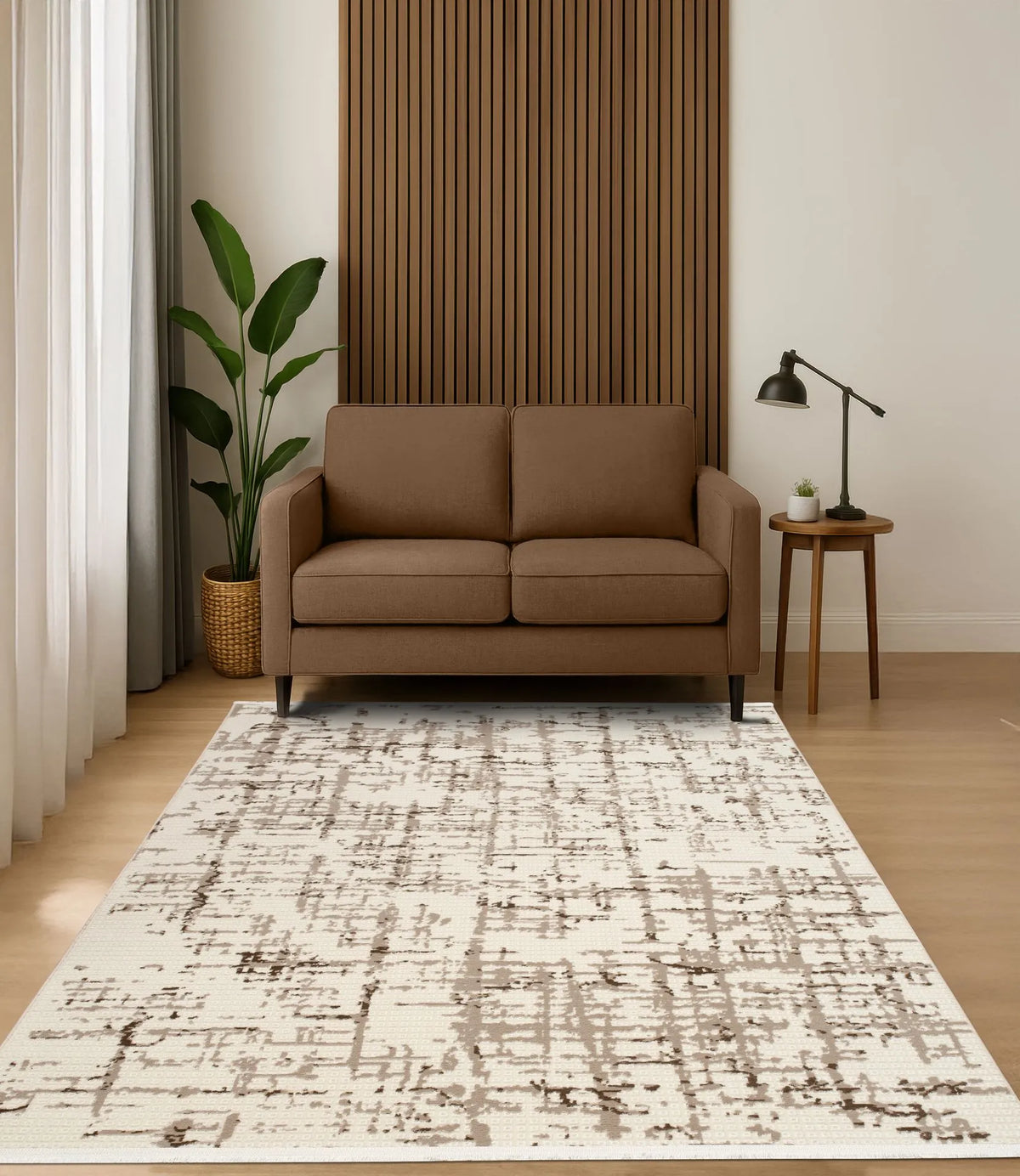 Tapis Neris - Blanc et taupe - vue du produit