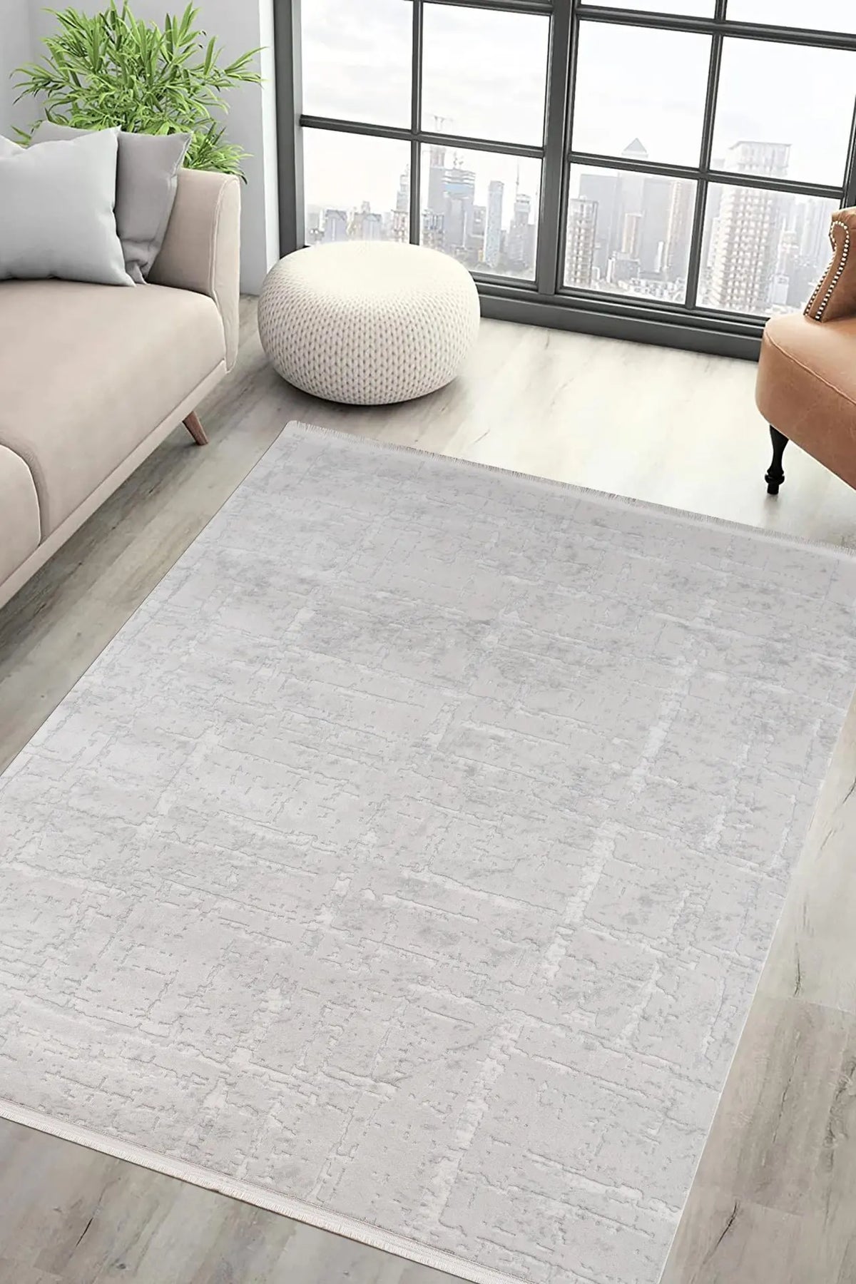 Tapis Eloa - Crème et gris clair - vue du produit