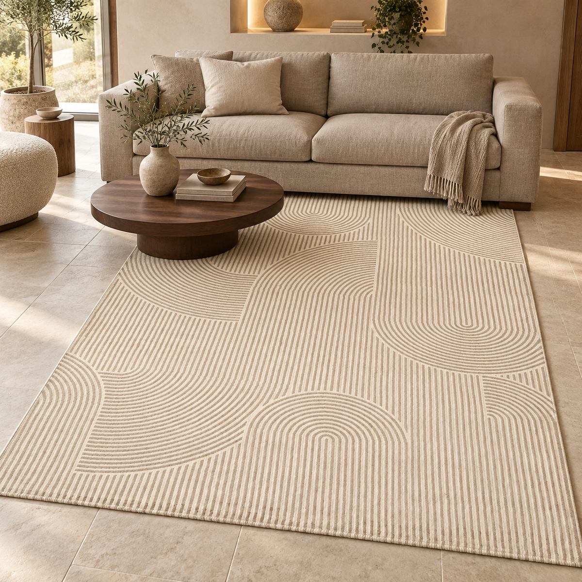Tapis Calma - Crème et beige - ambiance Dizayni