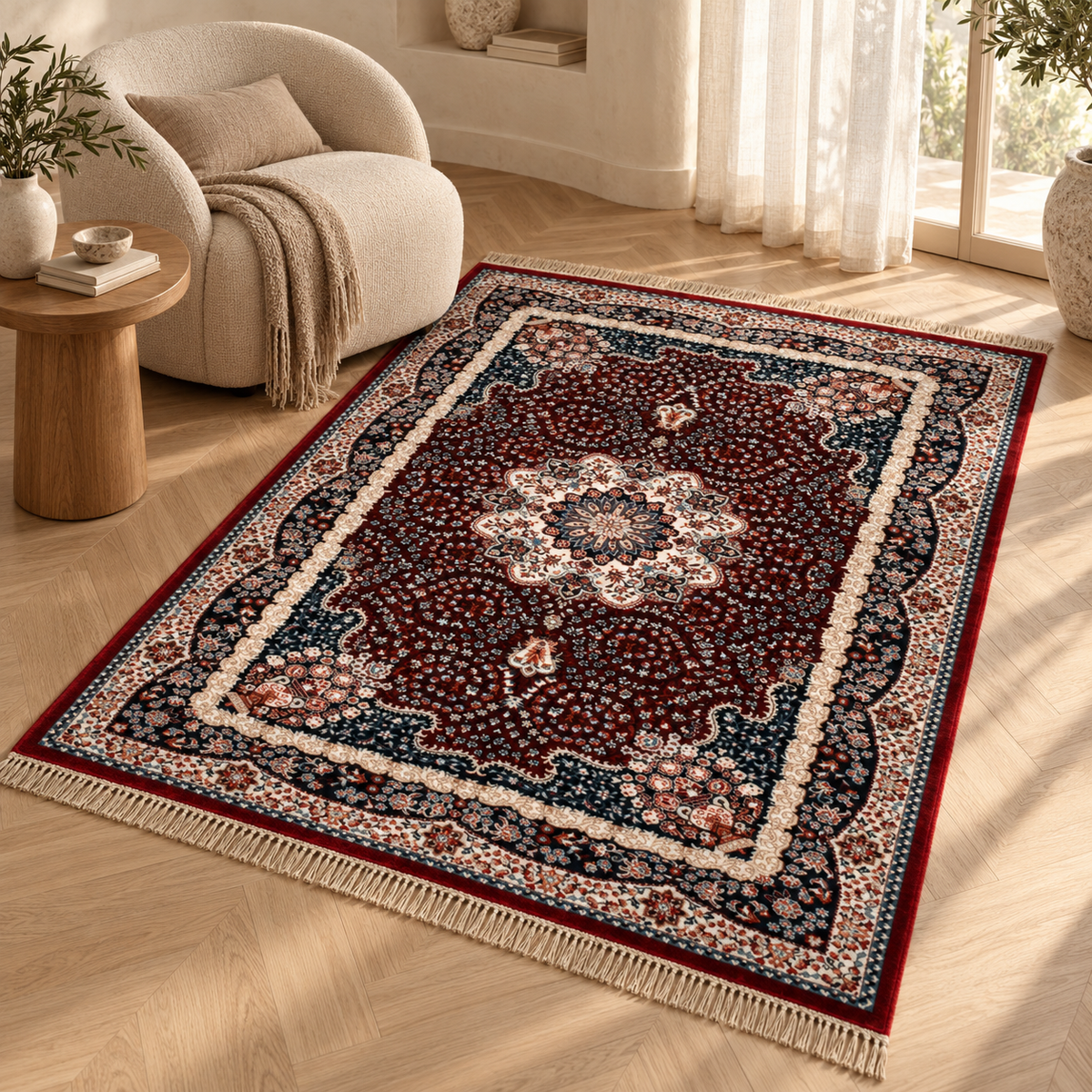 Tapis Savan - Bordeaux et bleu marine - ambiance Dizayni